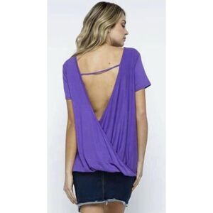 Eldridge Peek-a-WOW Twisted Open Back Top Women’s 3X-Large Purple Short Sleeve